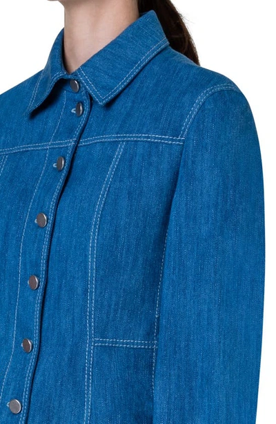 Akris Punto Washed Denim Fitted Jacket In Medium Blue Denim
