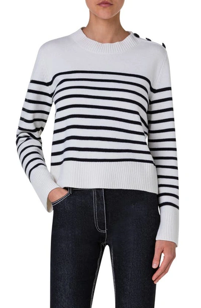 Shop Akris Punto Stripe Virgin Wool & Cashmere Sweater In Cream-black