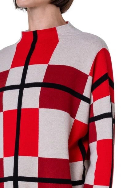 Shop Akris Punto Checkered Virgin Wool & Cashmere Sweater In Red-multicolor
