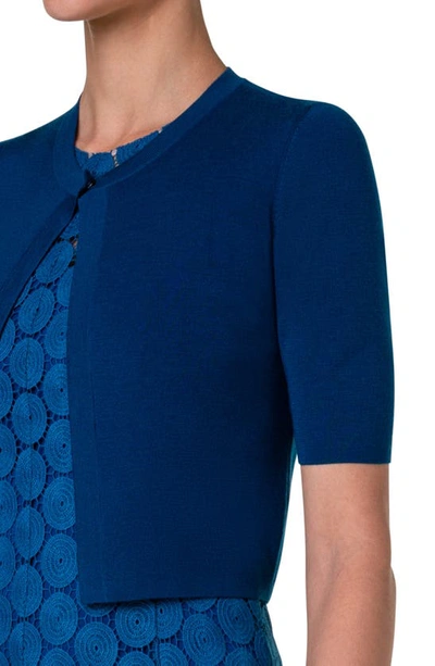 Shop Akris Punto Open Crop Virgin Wool Cardigan In Medium Blue Denim