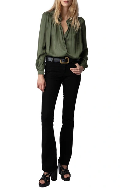 Shop Zadig & Voltaire Tchin Band Collar Satin Blouse In Used Kaki