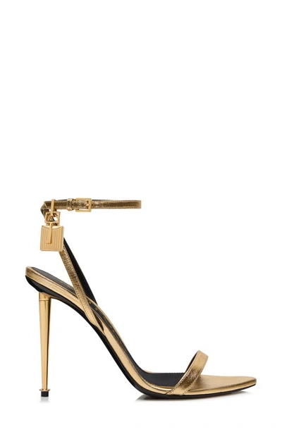 Shop Tom Ford Padlock Naked Metallic Pointy Toe Sandal In Gold