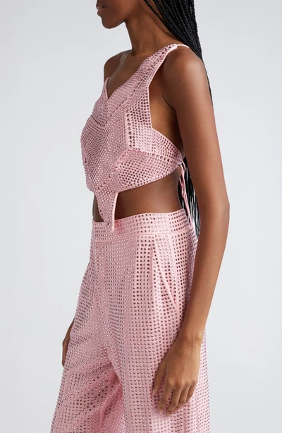 Shop Area Star Asymmetric Crystal Embellished Crop Top In Candy Rose
