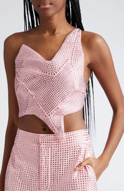 Shop Area Star Asymmetric Crystal Embellished Crop Top In Candy Rose