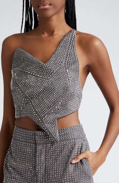 Shop Area Star Asymmetric Crystal Embellished Crop Top In Charcoal