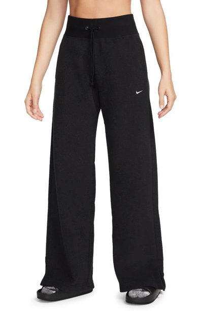Shop Nike Sportswear Phoenix Plush High Waist Wide Leg Fleece Pants In Black/ Sail