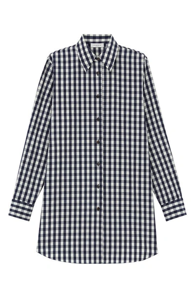 Shop Lafayette 148 Gingham Oversize Long Sleeve Cotton & Linen Shirt In Midnight Blue Multi