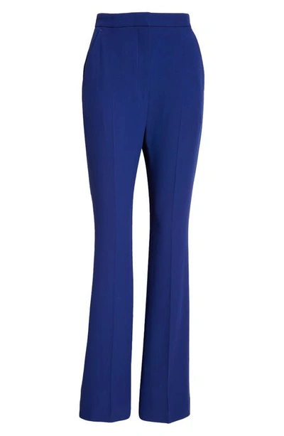 Shop Alexander Mcqueen High Waist Bootcut Crepe Trousers In Electric Navy