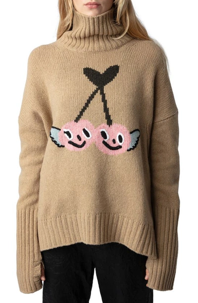 Shop Zadig & Voltaire Alma Merino Wool Graphic Sweater In Nut