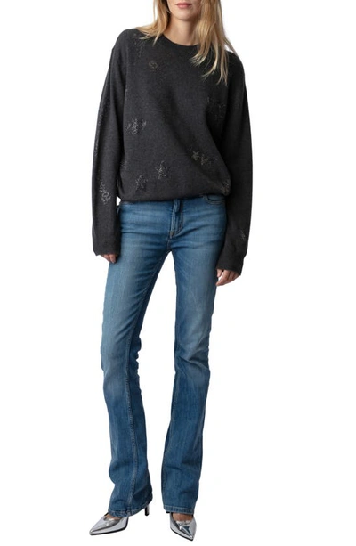 Shop Zadig & Voltaire Bead Detail Cashmere Sweater In Kaki Slate