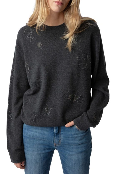 Shop Zadig & Voltaire Bead Detail Cashmere Sweater In Kaki Slate