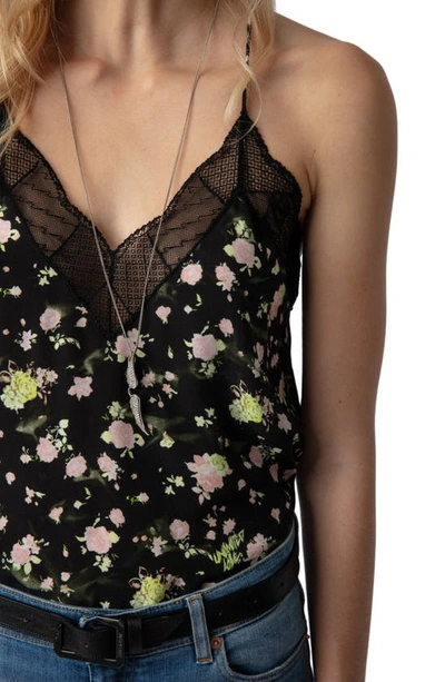 Shop Zadig & Voltaire Christy Rose Print Camisole In Noir