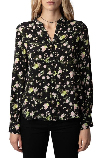 Shop Zadig & Voltaire Twina Rose Print Button-up Shirt In Noir