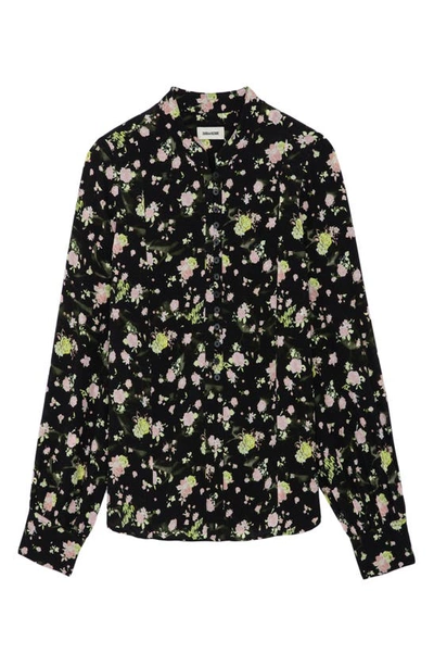 Shop Zadig & Voltaire Twina Rose Print Button-up Shirt In Noir