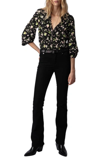 Shop Zadig & Voltaire Twina Rose Print Button-up Shirt In Noir