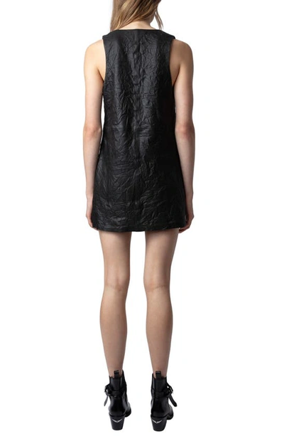 Shop Zadig & Voltaire Rasha Sleeveless Crinkled Leather Minidress In Noir