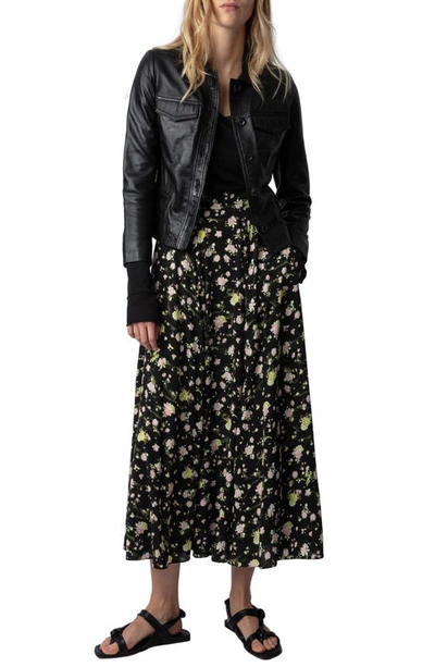 Shop Zadig & Voltaire Joyo Rose Print Midi Skirt In Noir
