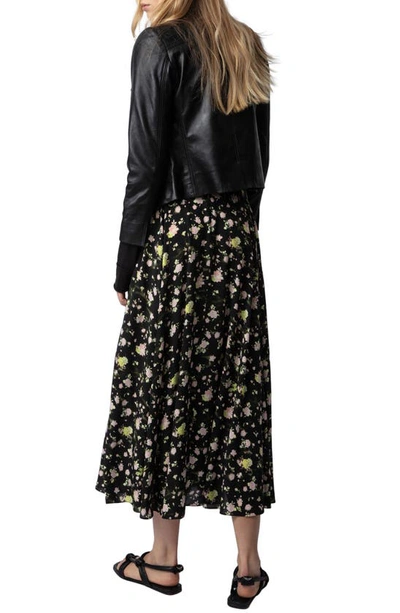 Shop Zadig & Voltaire Joyo Rose Print Midi Skirt In Noir