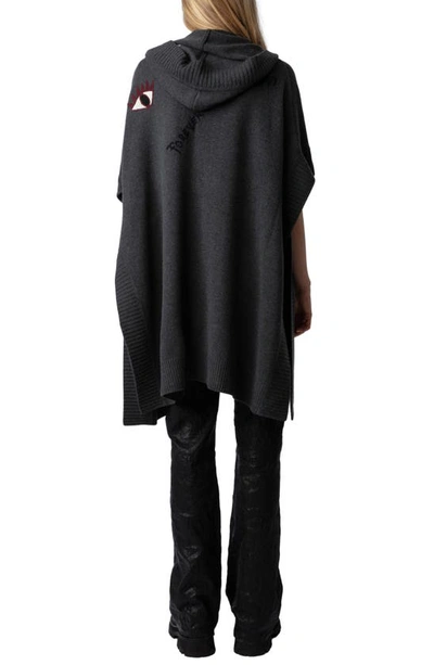 Shop Zadig & Voltaire Inna Embroidery Detail Hooded Cashmere Cardigan In Kaki Slate