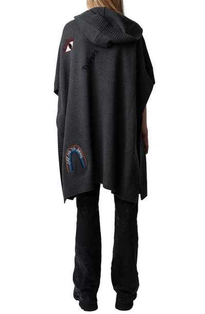 Shop Zadig & Voltaire Inna Embroidery Detail Hooded Cashmere Cardigan In Kaki Slate