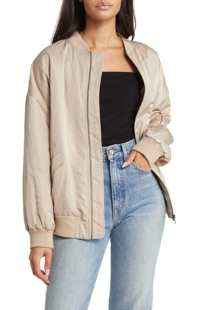 Shop Open Edit Oversize Bomber Jacket In Tan Oxford