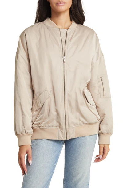 Open Edit Oversize Bomber Jacket In Tan Oxford