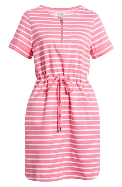 Shop Tommy Bahama Jovanna Stripe Half Zip Dress In Pink Apple/ White