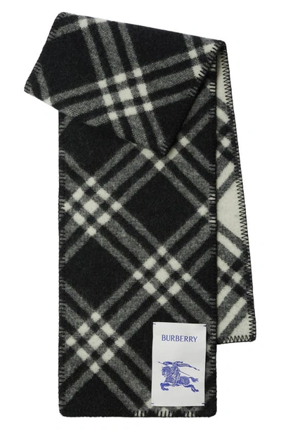 Shop Burberry Equestrian Knight Design Patch Check Wool Scarf In Black
