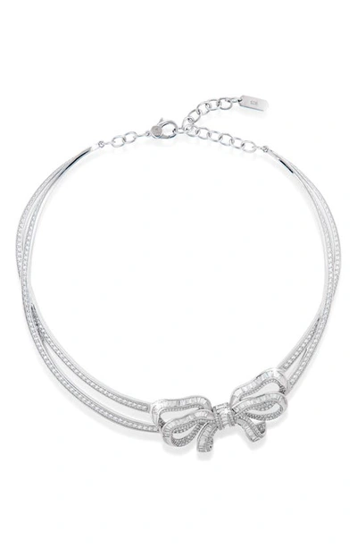 Shop Judith Leiber Pavé Bow Double Strand Necklace In Silver/ Clear