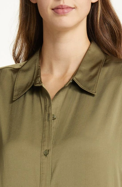 Shop Nordstrom Long Sleeve Satin Midi Shirtdress In Olive Burnt