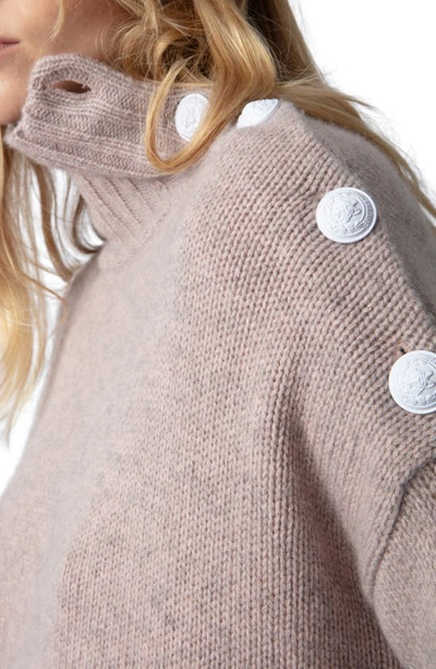 Shop Zadig & Voltaire Alma Button Shoulder Cashmere Turtleneck Sweater In Primerose