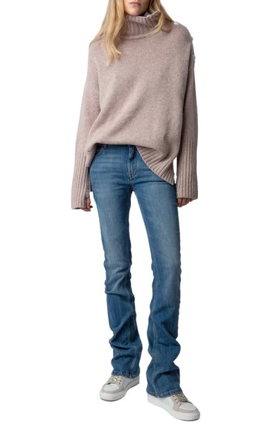 Shop Zadig & Voltaire Alma Button Shoulder Cashmere Turtleneck Sweater In Primerose