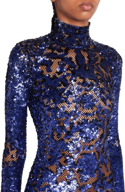 Shop Tom Ford Sequin Snake Design Long Sleeve Gown In Blue