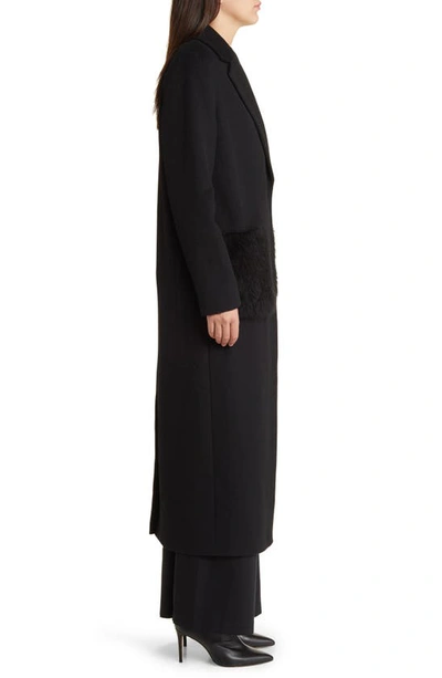 Kobi Halperin Channing Genuine Shearling Trim Wool Blend Coat In Black