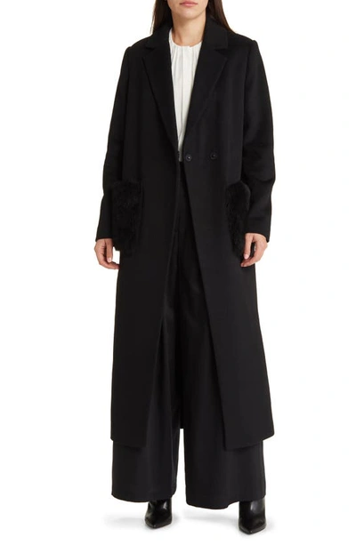 Kobi Halperin Channing Genuine Shearling Trim Wool Blend Coat In Black