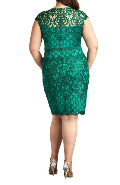 Shop Tadashi Shoji Sequin Cap Sleeve Lace Dress In Pine