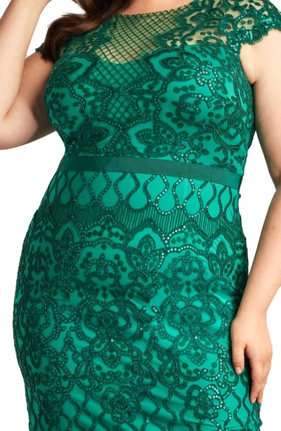 Tadashi Shoji Sequin Cap Sleeve Lace Dress In Pine