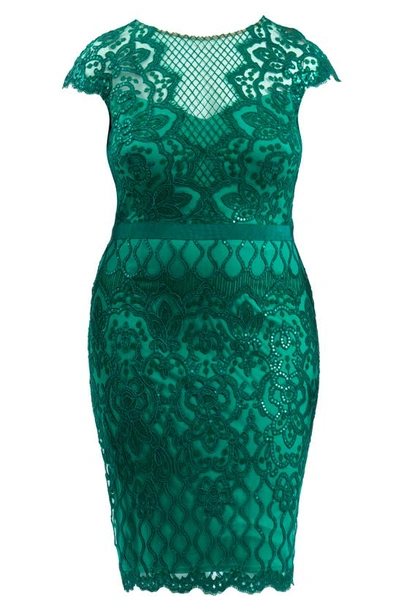 Shop Tadashi Shoji Sequin Cap Sleeve Lace Dress In Pine