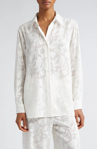 Shop Puppets And Puppets Puppet Floral Burnout Jacquard Button-up Shirt In Ivory