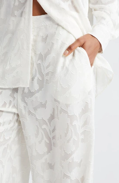 Shop Puppets And Puppets Chris Floral Burnout Jacquard Wide Leg Pants In Ivory