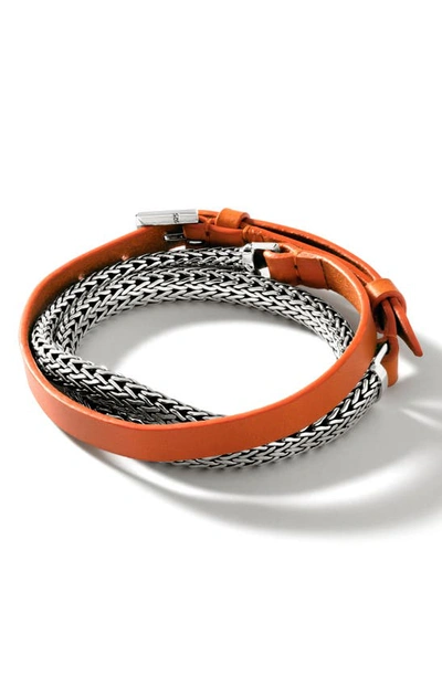 John Hardy Icon Leather & Sterling Silver Wrap Bracelet In Silver