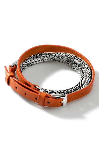 John Hardy Icon Leather & Sterling Silver Wrap Bracelet In Silver