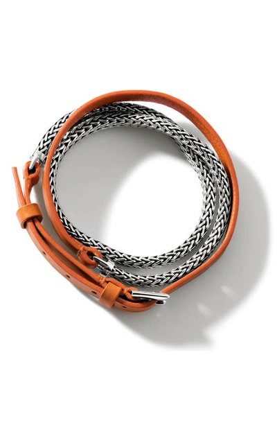 John Hardy Icon Leather & Sterling Silver Wrap Bracelet In Silver