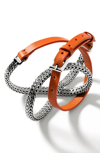 John Hardy Icon Leather & Sterling Silver Wrap Bracelet In Silver