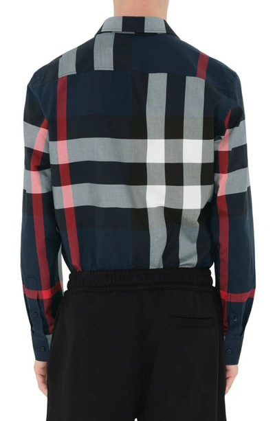 Burberry Long Sleeve Summerton Shirt In Navy Ip Check