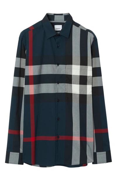 Burberry Long Sleeve Summerton Shirt In Navy Ip Check