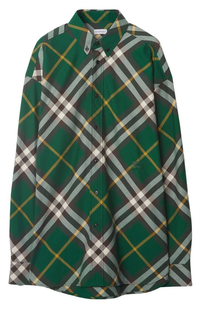 Shop Burberry Oversize Check Cotton Twill Button-down Shirt In Ivy Ip Check