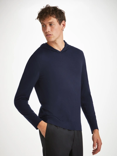 Shop Derek Rose Men's Hoodie Orson Merino Wool Navy