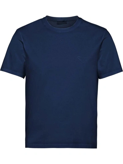 Shop Prada Logo-embroidered Crew-neck T-shirt In Blu