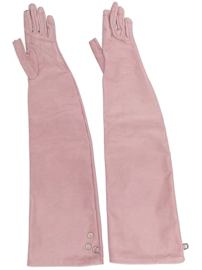 Shop Rick Owens Long Leather Gloves In Dusty Pink